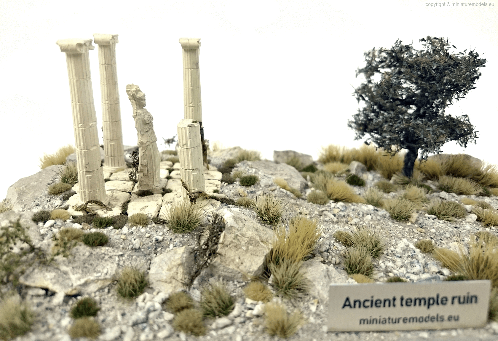 Diorama of ancient landscape with temple ruin