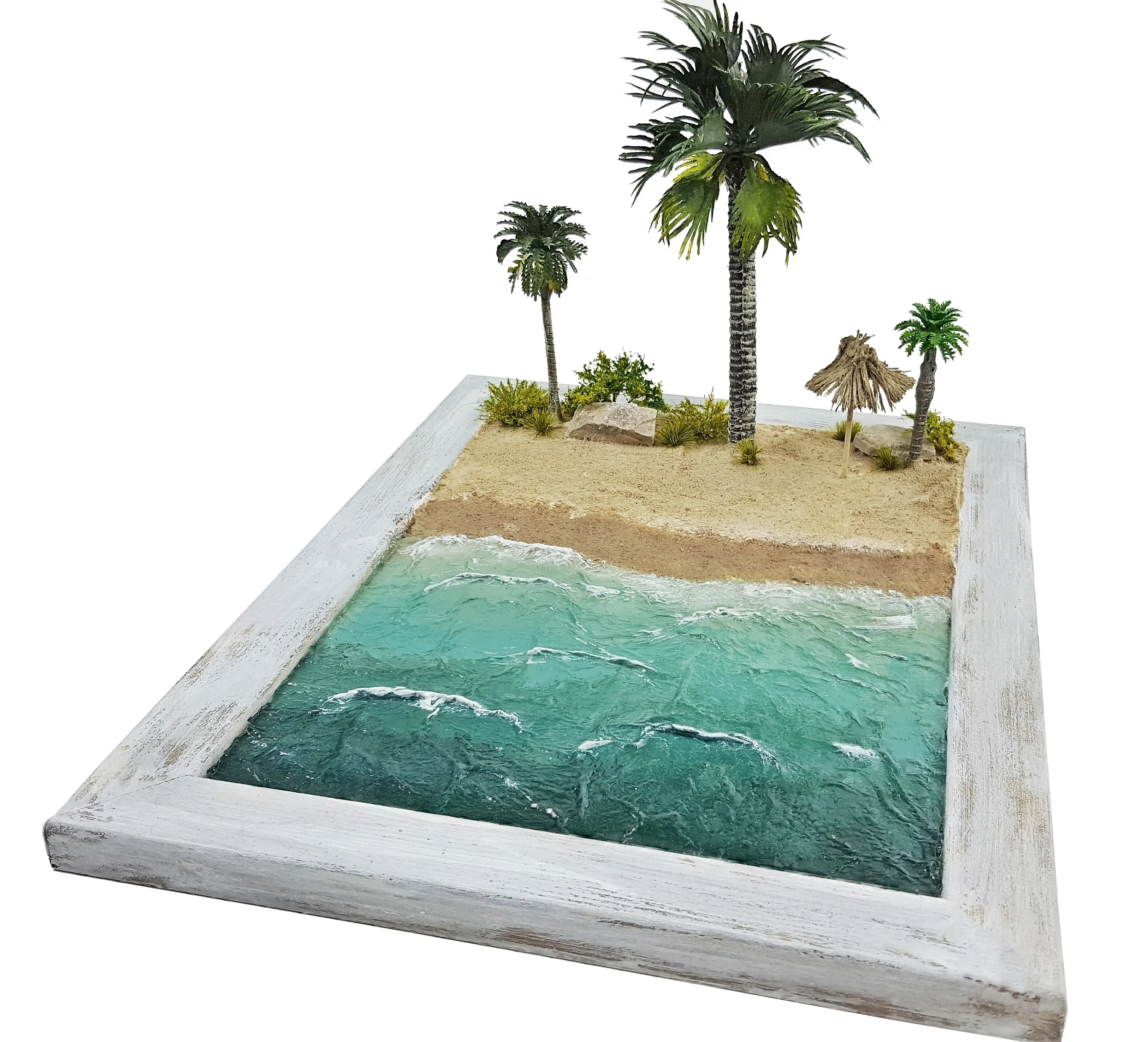 Diorama of palm trees on the beach