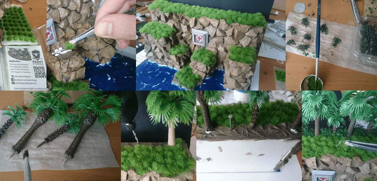 Creating miniature grass, bushes and palm trees