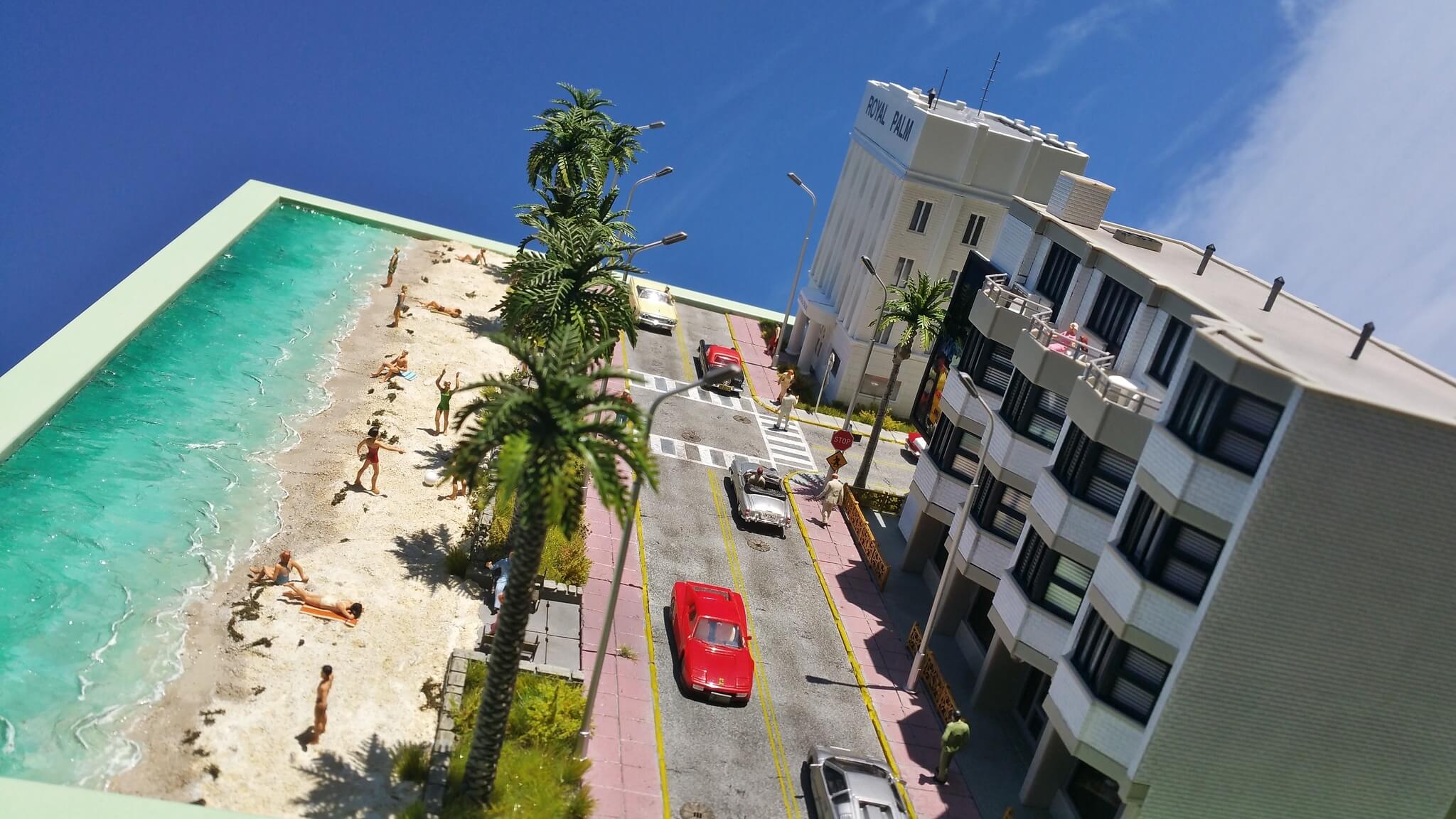 Diorama of miami hotels in scale