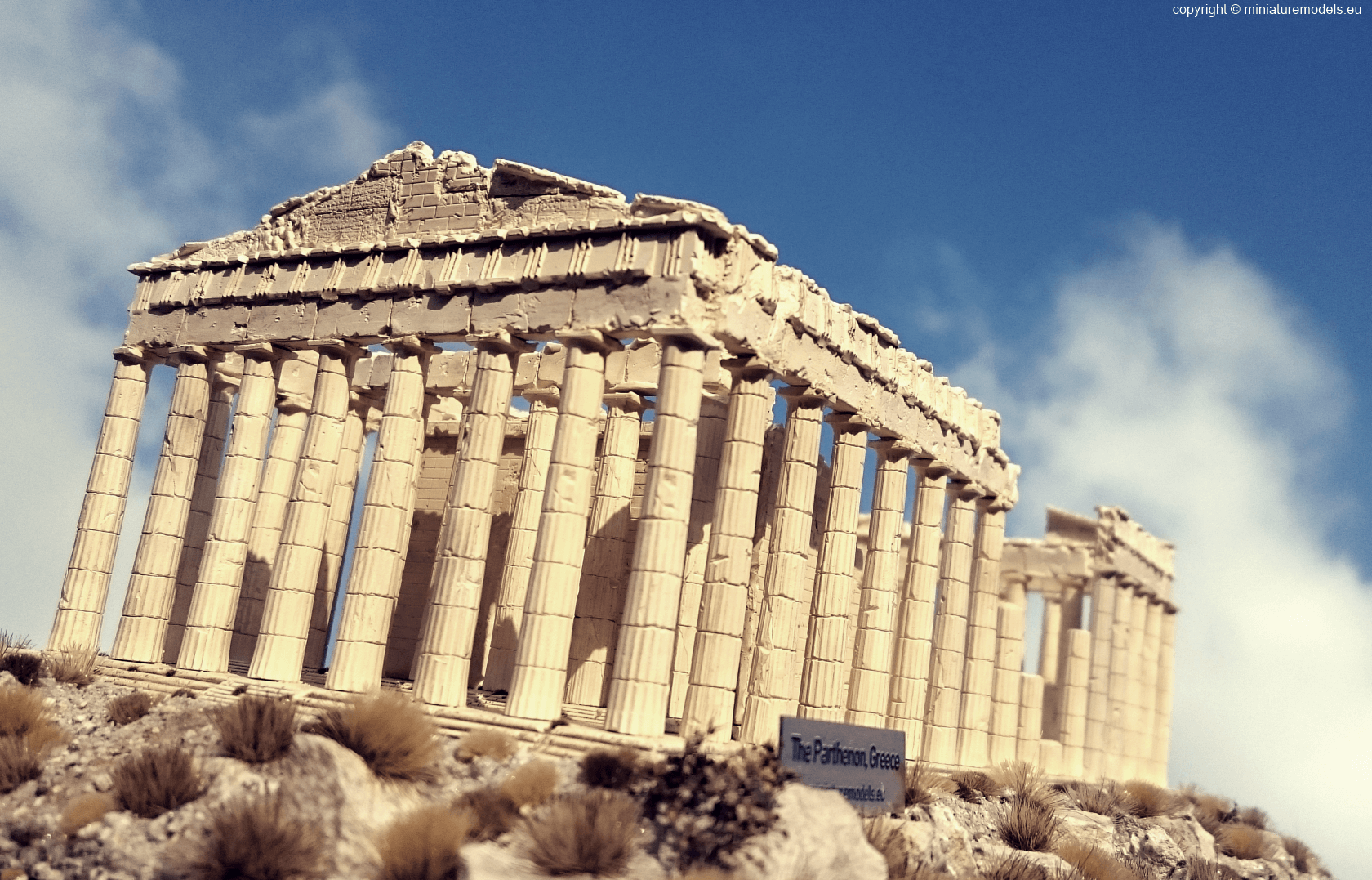 Parthenon diorama with sky and clouds
